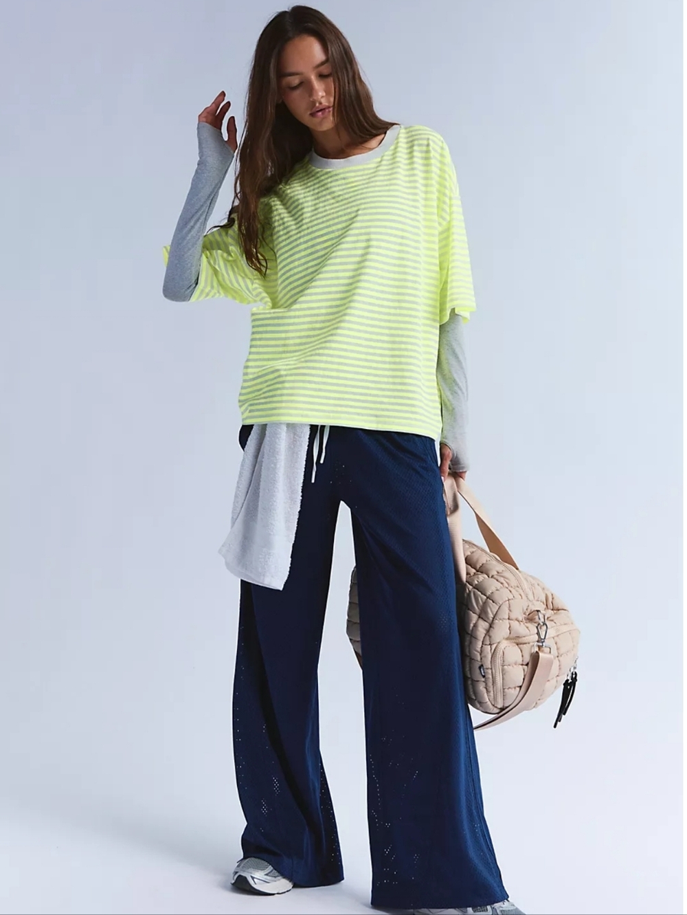 Free People Movement Stripe Tackle T-Shirt Boxy Tee Womens Medium Oversized - Picture 2 of 6